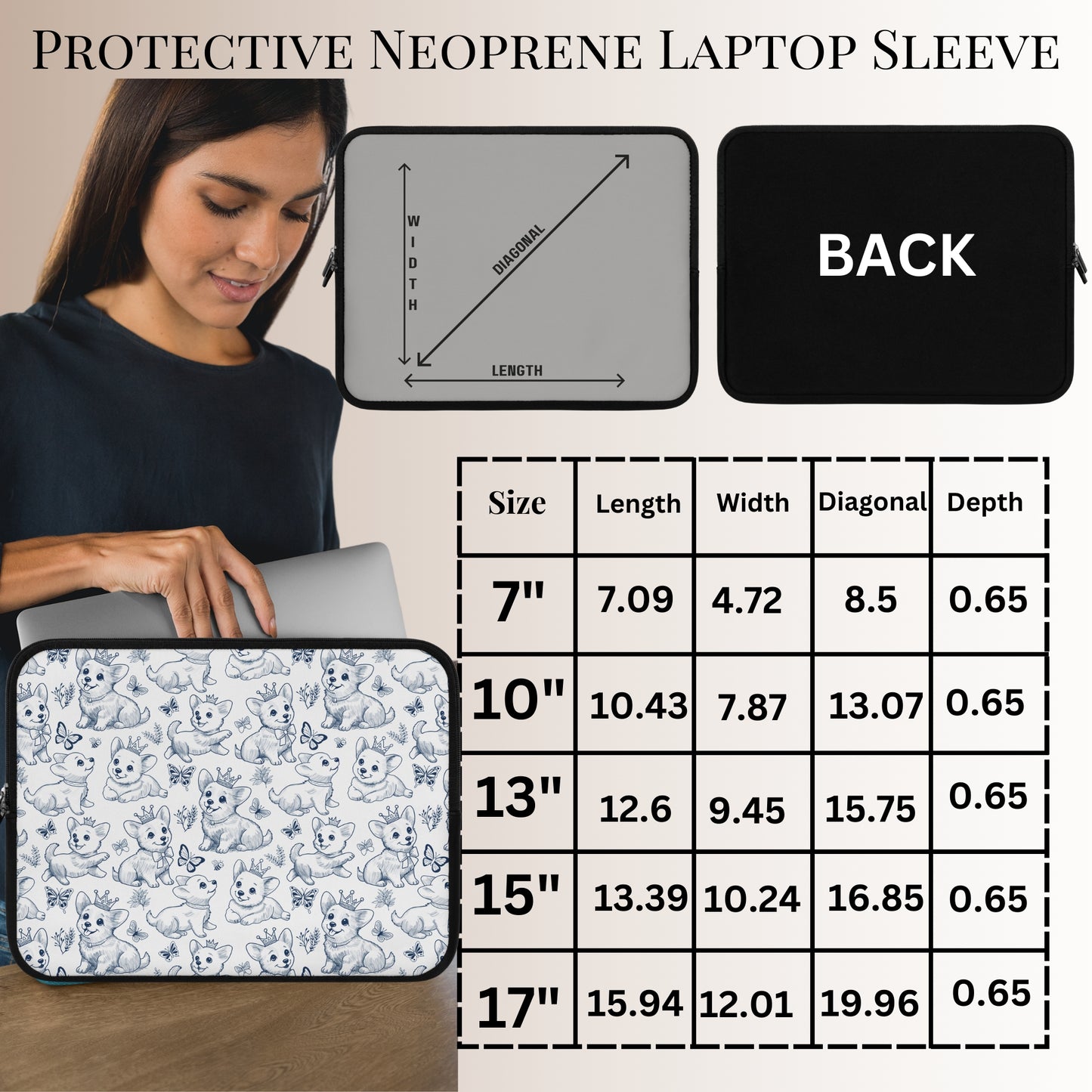 Cute Toile de Jouy playful Corgis Laptop or Tablet Sleeve