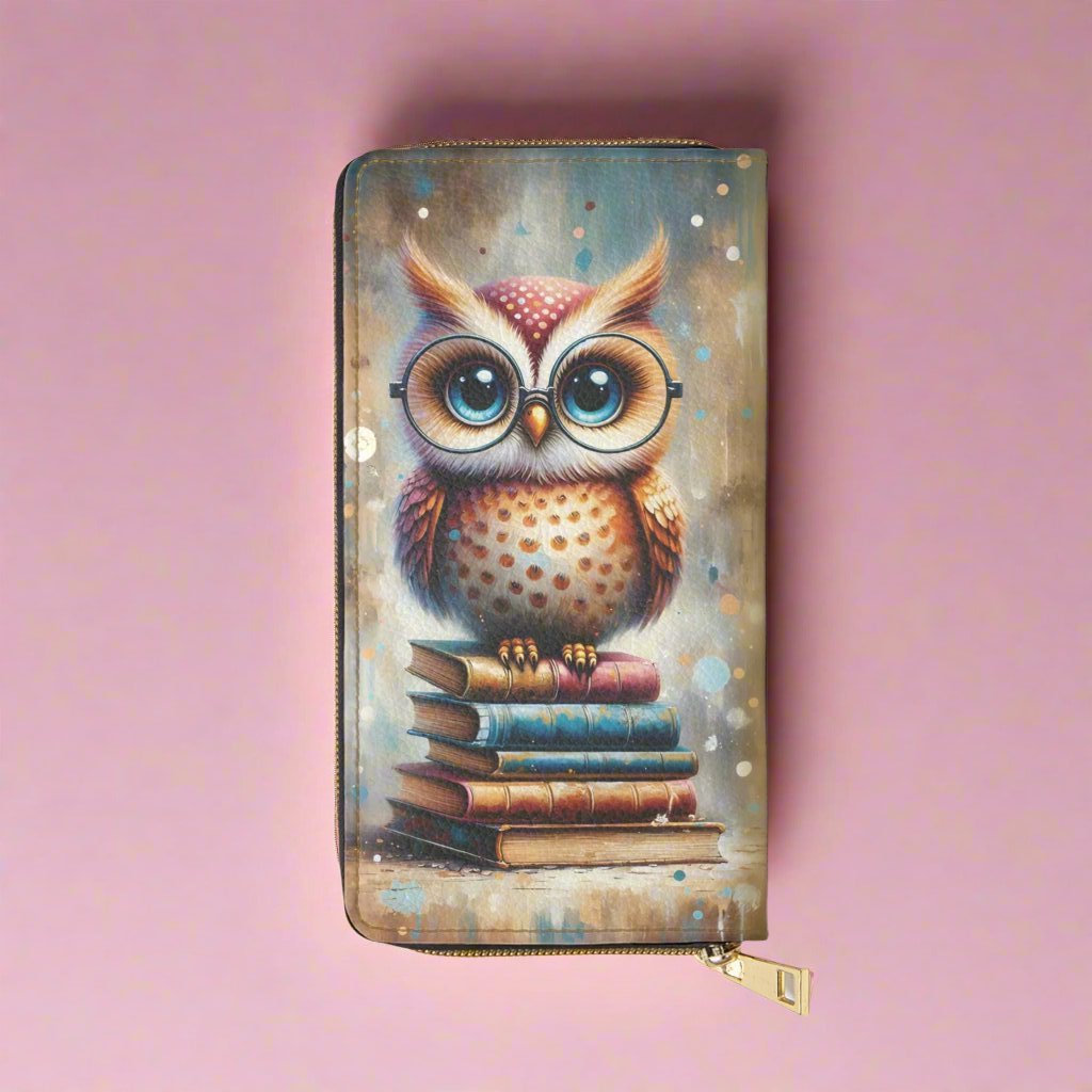 Cute Book Owl Zipper Wallet