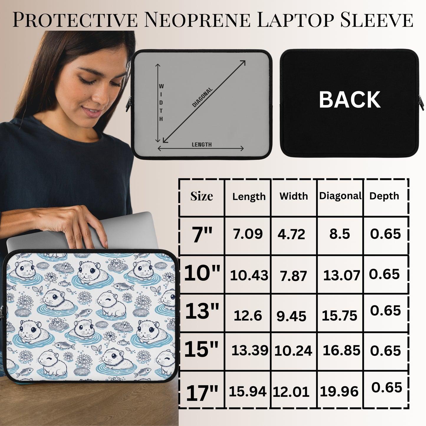 Cute Capybaras in a Lily Pond Laptop/ Tablet Sleeve