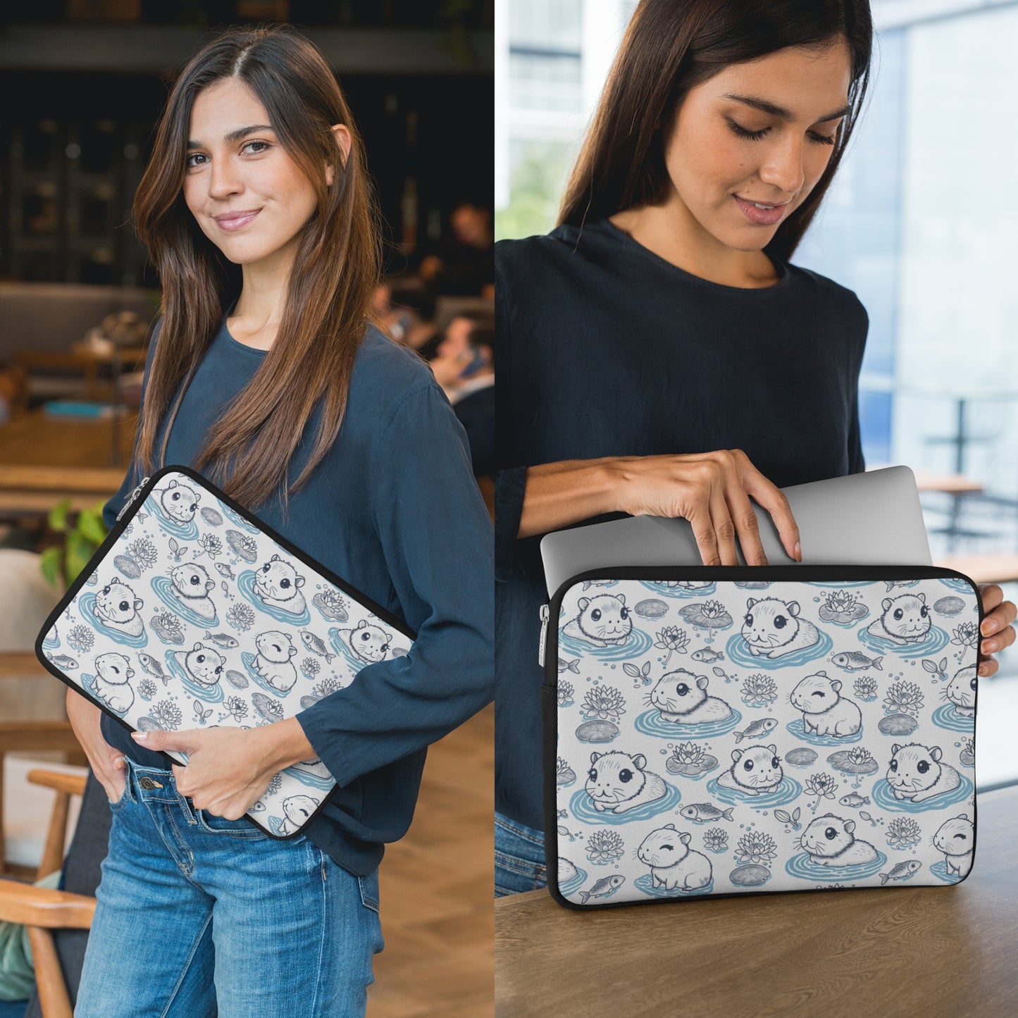 Cute Capybaras in a Lily Pond Laptop/ Tablet Sleeve