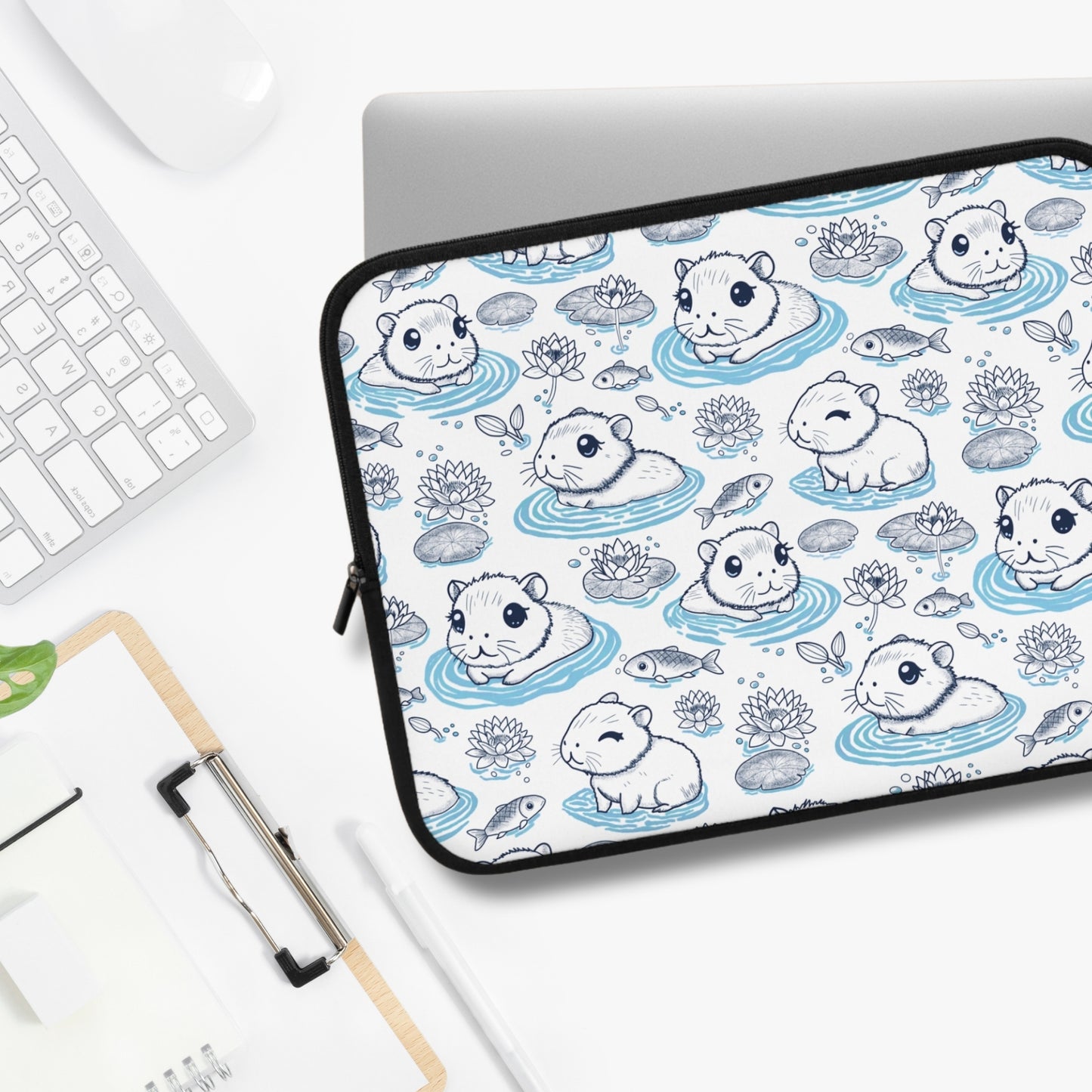 Cute Capybaras in a Lily Pond Laptop/ Tablet Sleeve