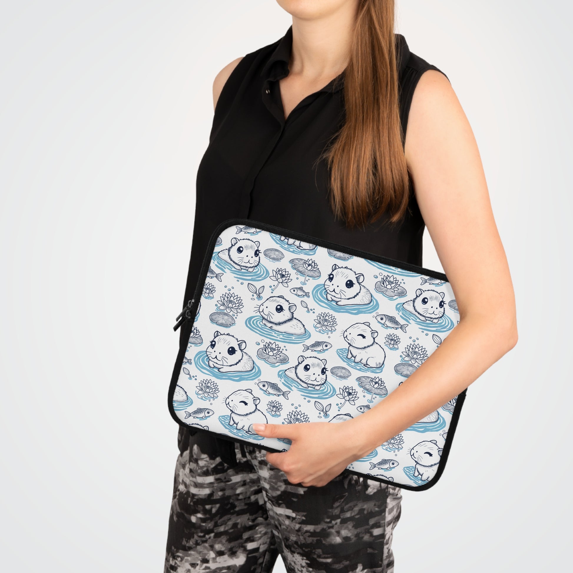 Cute Capybaras in a Lily Pond Laptop Sleeve 15"