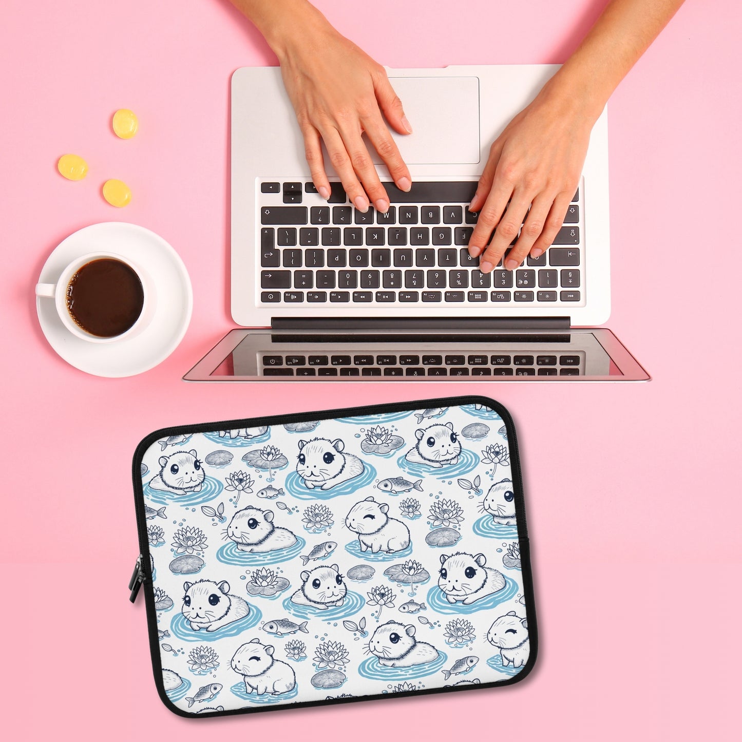 Cute Capybaras in a Lily Pond Laptop/ Tablet Sleeve