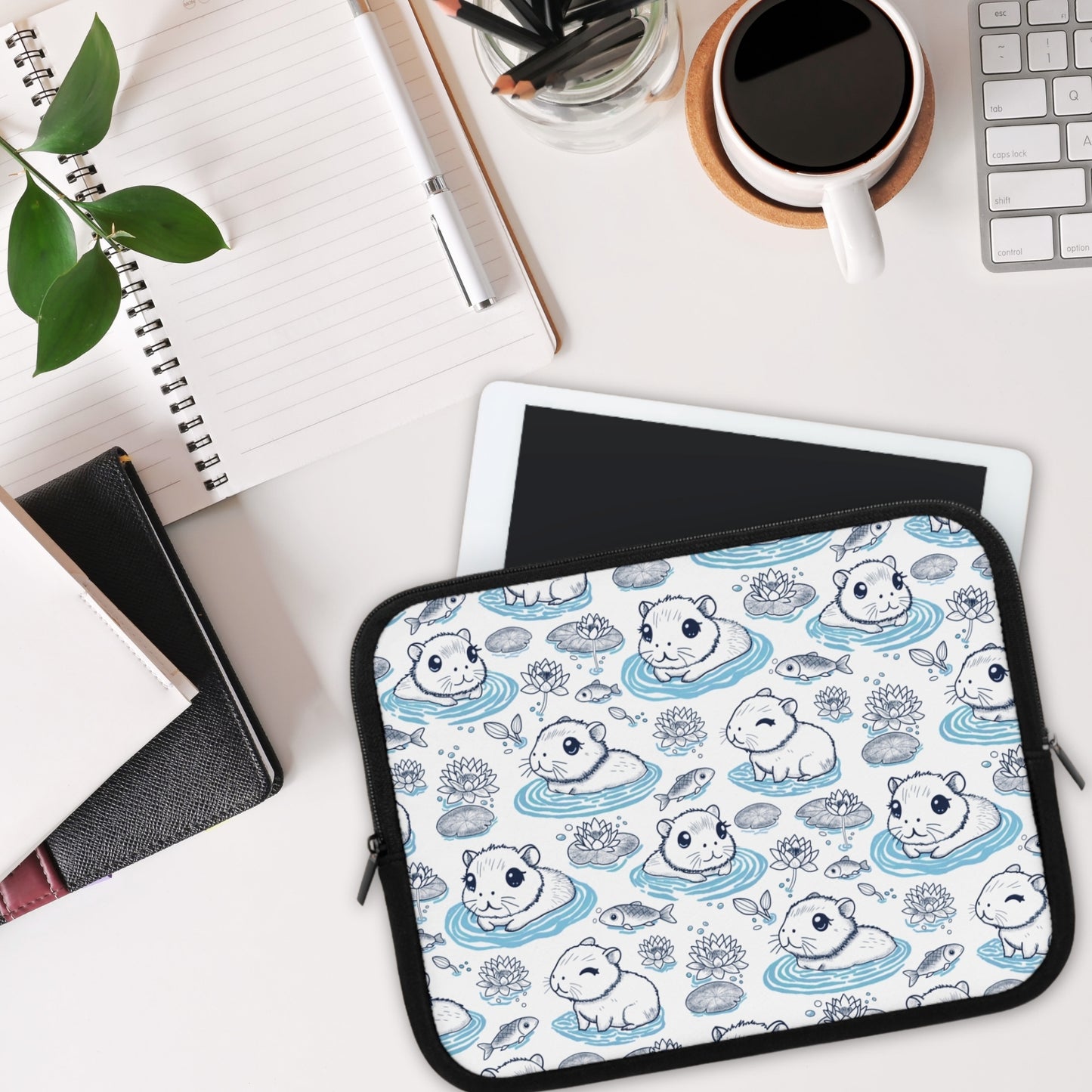 Cute Capybaras in a Lily Pond Laptop/ Tablet Sleeve