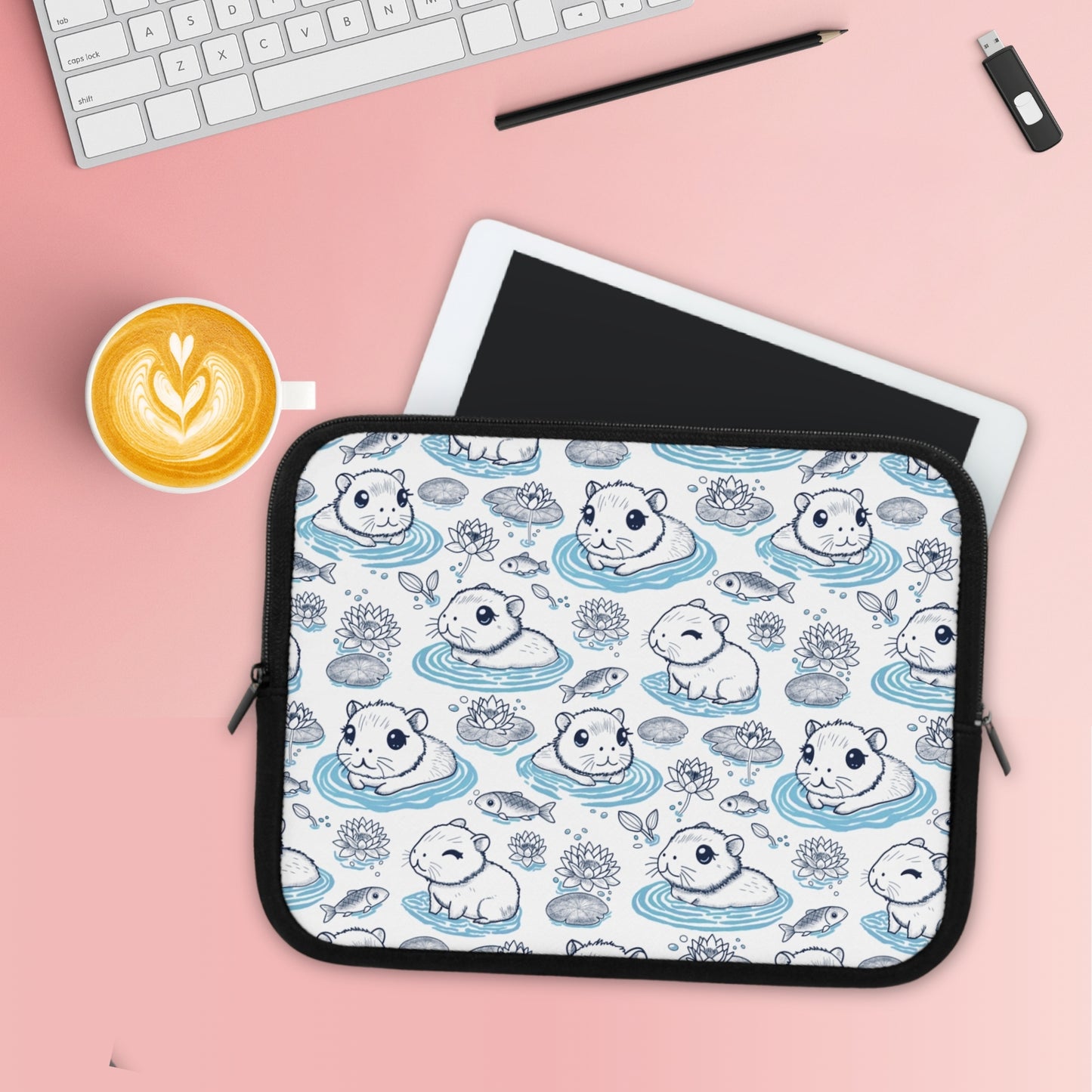 Cute Capybaras in a Lily Pond Laptop/ Tablet Sleeve