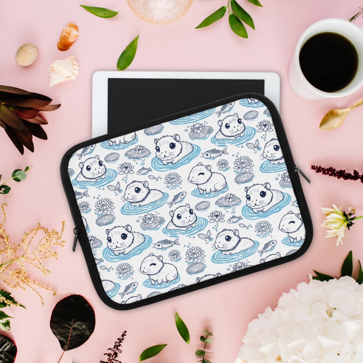 Cute Capybaras in a Lily Pond Laptop/ Tablet Sleeve