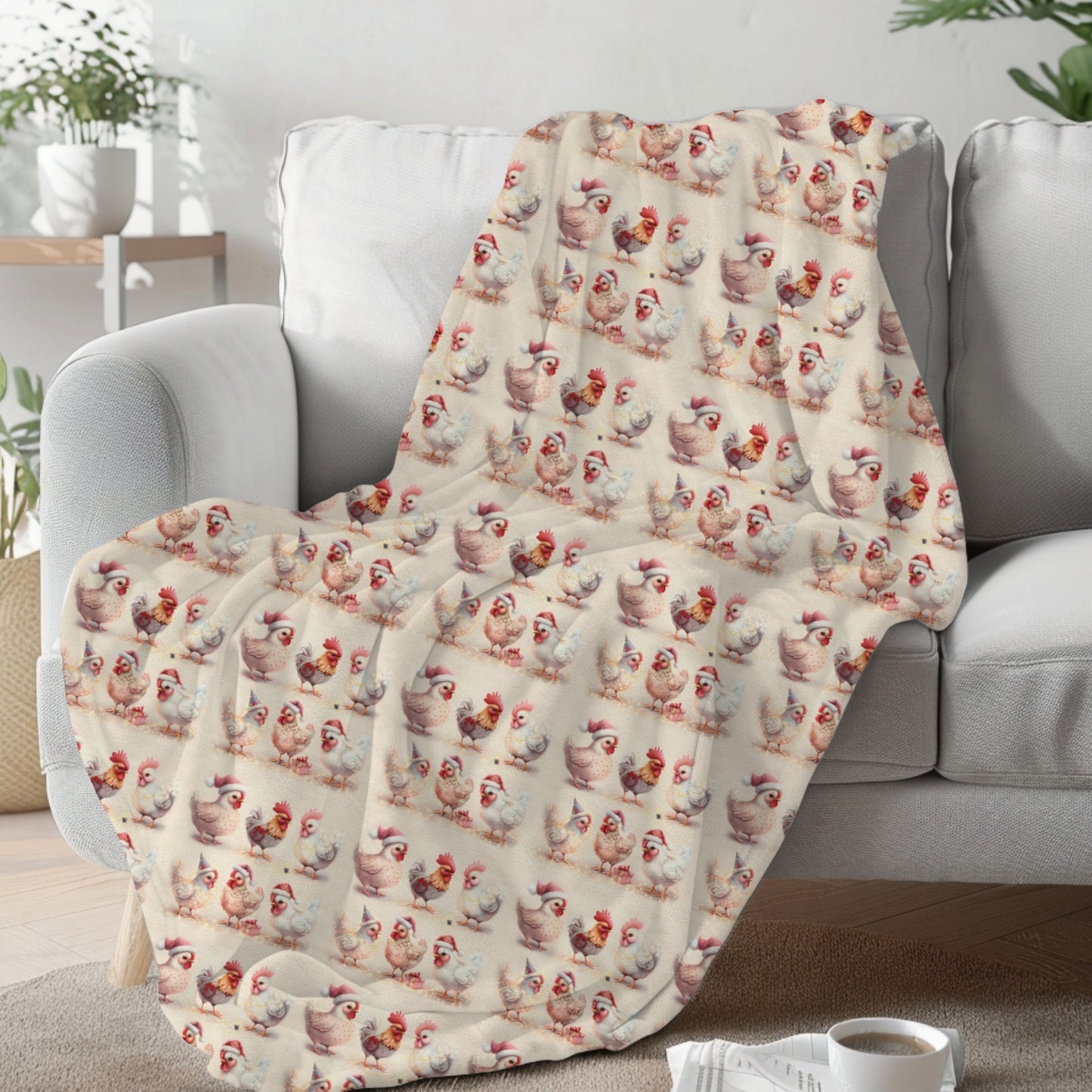 Cute Chicken Christmas Party Cozy Plush Blanket
