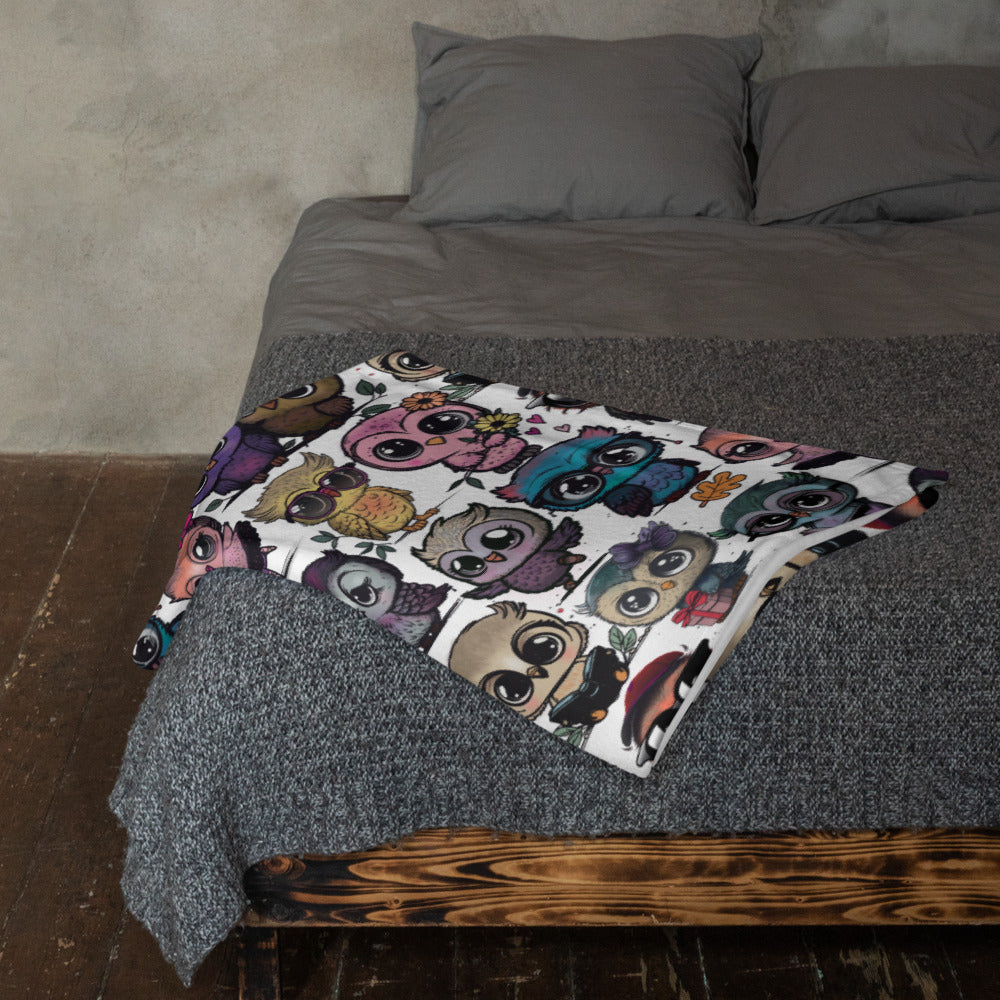 Cute Flock of Owls  Cozy Velveteen Plush Blanket