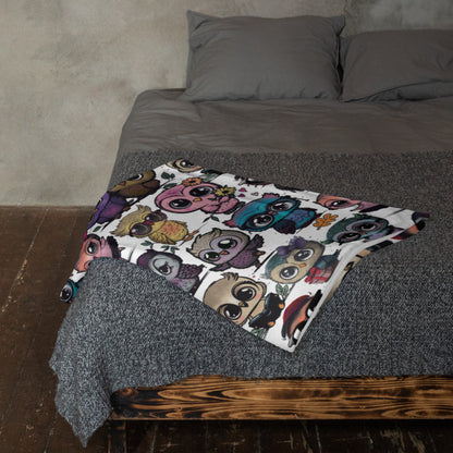 Cute Flock of Owls  Cozy Velveteen Plush Blanket