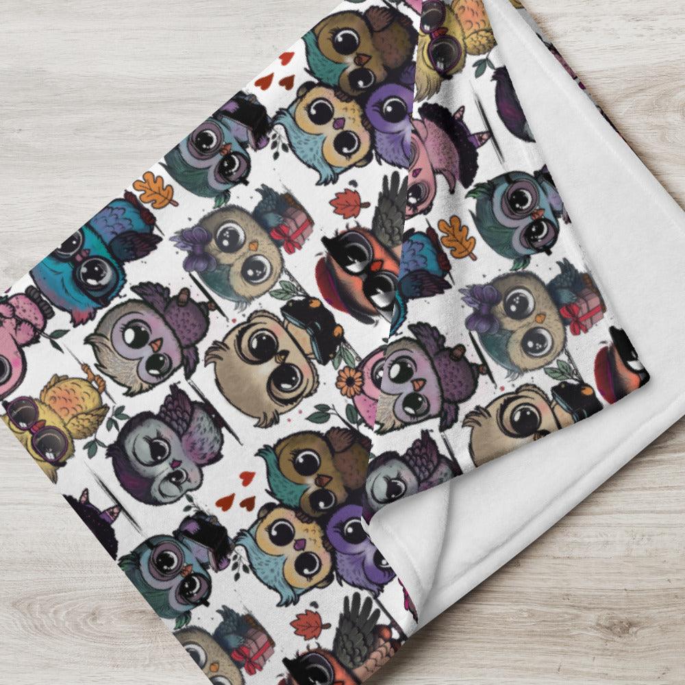 Cute Flock of Owls  Cozy Velveteen Plush Blanket
