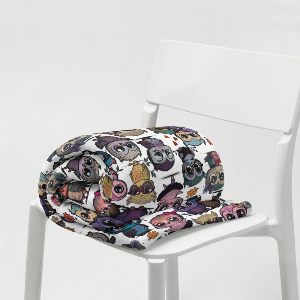 Cute Flock of Owls  Cozy Velveteen Plush Blanket