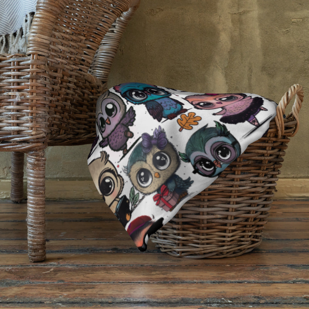 Cute Flock of Owls  Cozy Velveteen Plush Blanket