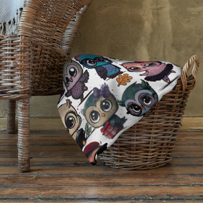 Cute Flock of Owls  Cozy Velveteen Plush Blanket