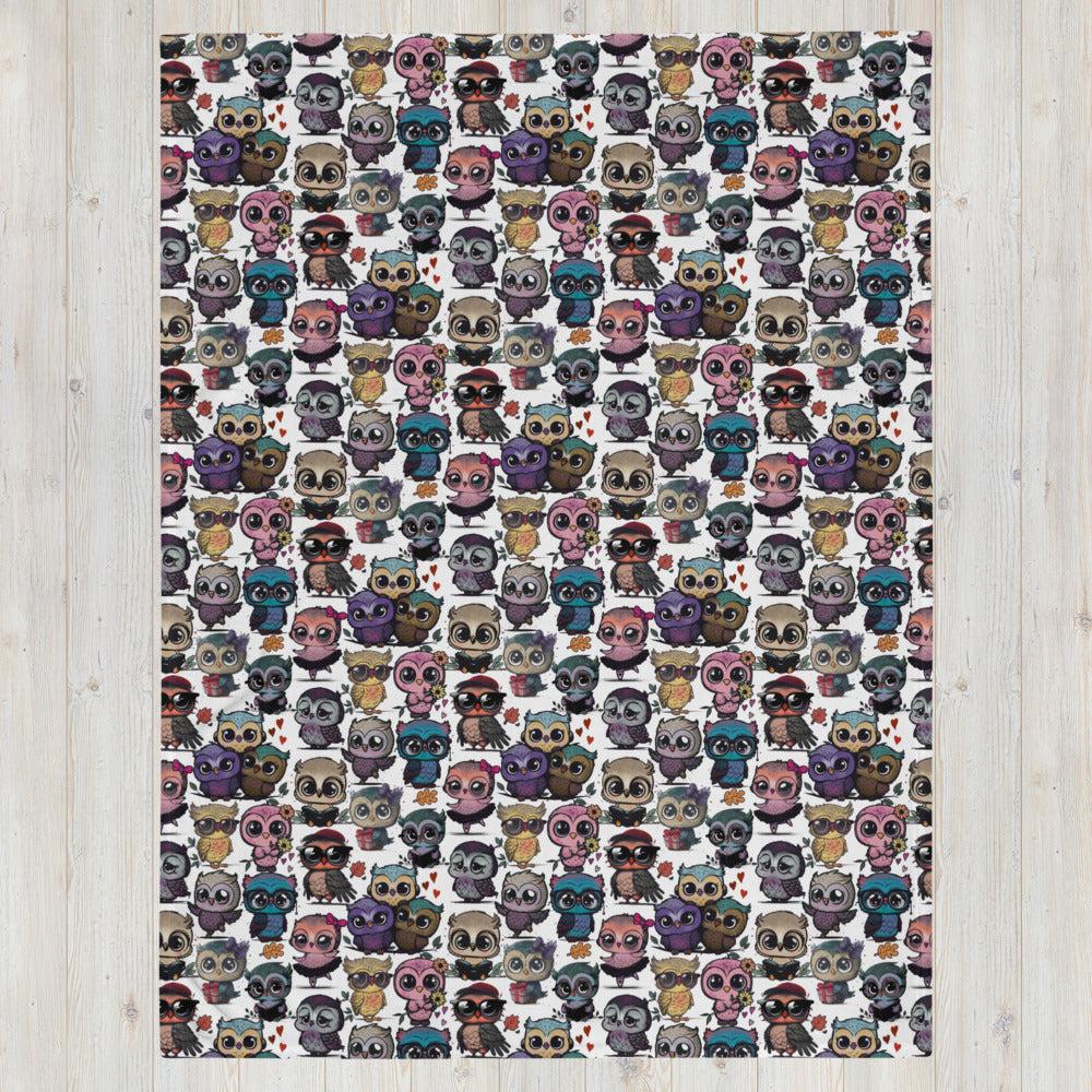 Cute Flock of Owls  Cozy Velveteen Plush Blanket