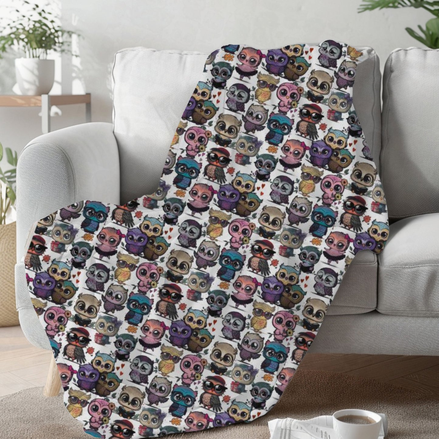 Cute Flock of Owls  Cozy Velveteen Plush Blanket