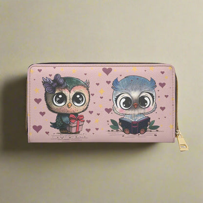 Cute Kawaii Owl Birds Pink Zipper Wallet