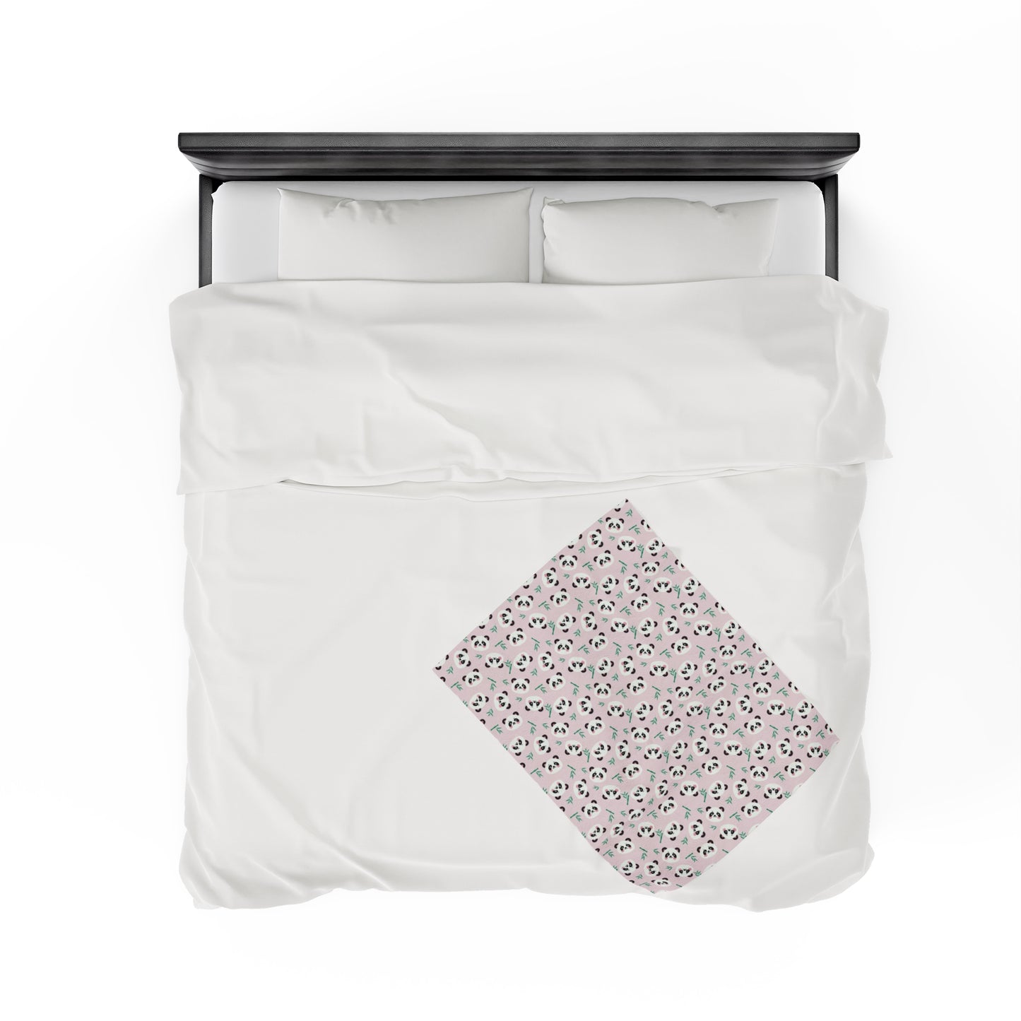 Cute Panda Faces Cozy Plush Baby Blanket 30 x 40 inches on bed