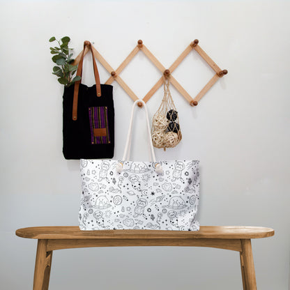 Cute Space-Themed Weekender Bag with Doodle Cat Astronauts