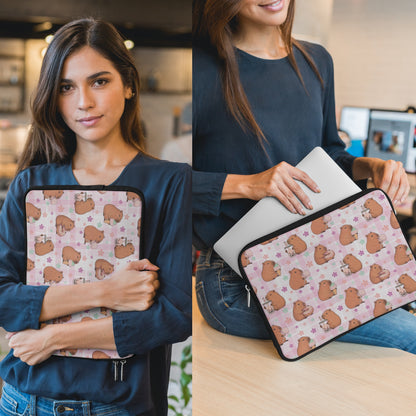 Cute Sweets Loving Capybara Plaid Pattern Laptop or Tablet Sleeve