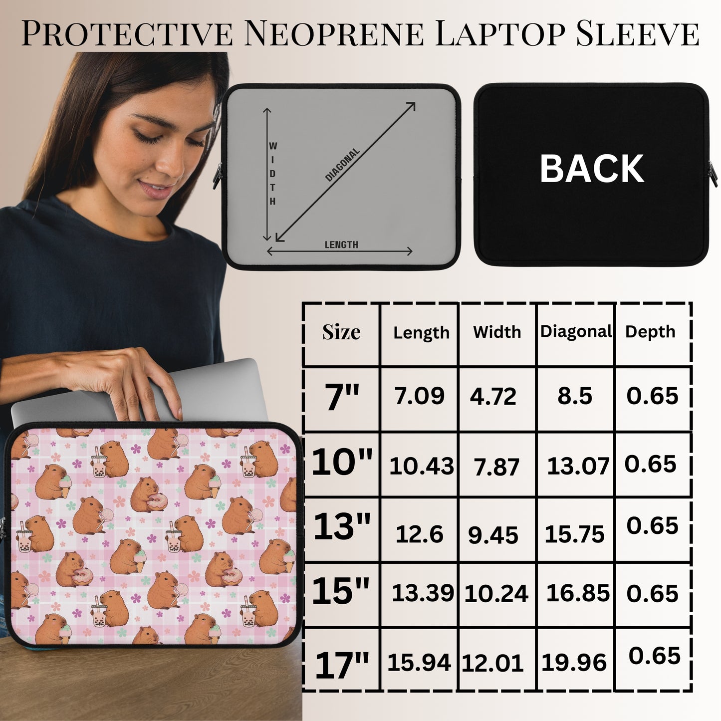 Cute Sweets Loving Capybara Plaid Pattern Laptop or Tablet Sleeve