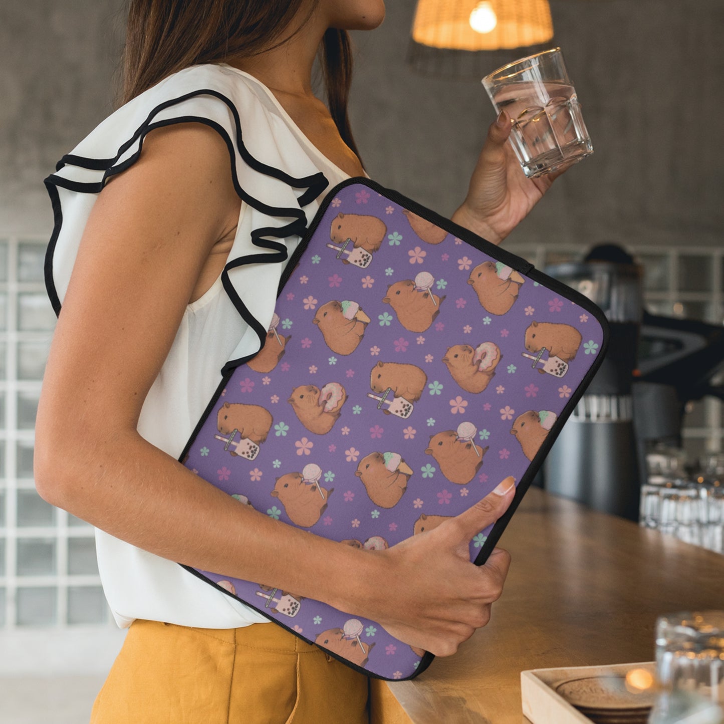Cute Sweets Loving Capybara Purple Laptop Sleeve