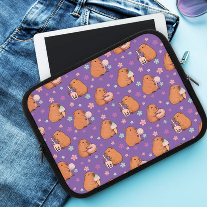 Cute Sweets Loving Capybara Purple Laptop Sleeve