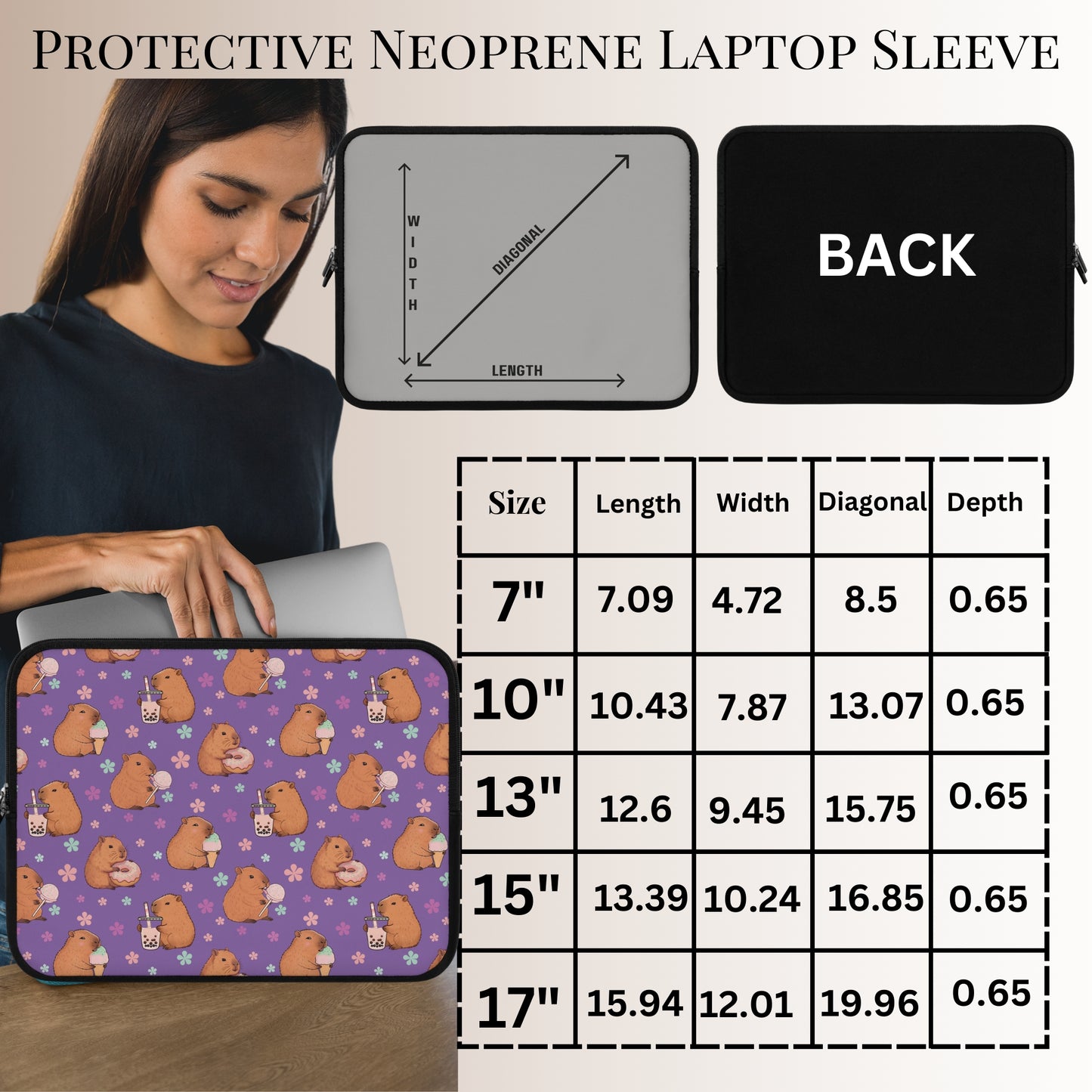Cute Sweets Loving Capybara Purple Laptop Sleeve