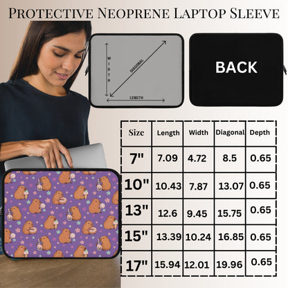 Cute Sweets Loving Capybara Purple Laptop Sleeve