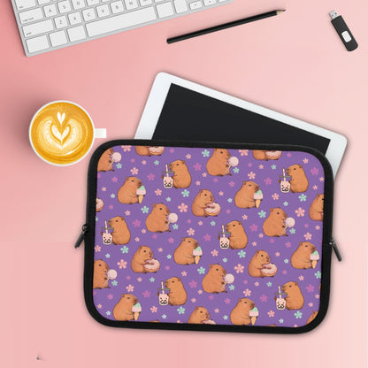 Cute Sweets Loving Capybara Purple Laptop Sleeve