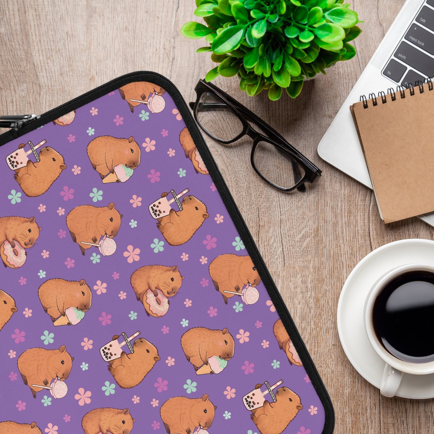 Cute Sweets Loving Capybara Purple Laptop Sleeve