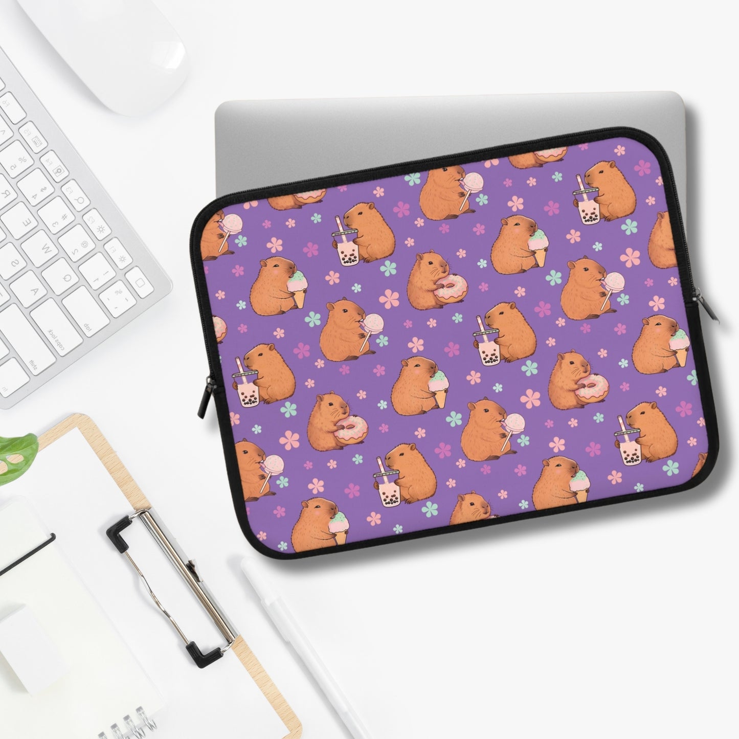Cute Sweets Loving Capybara Purple Laptop Sleeve