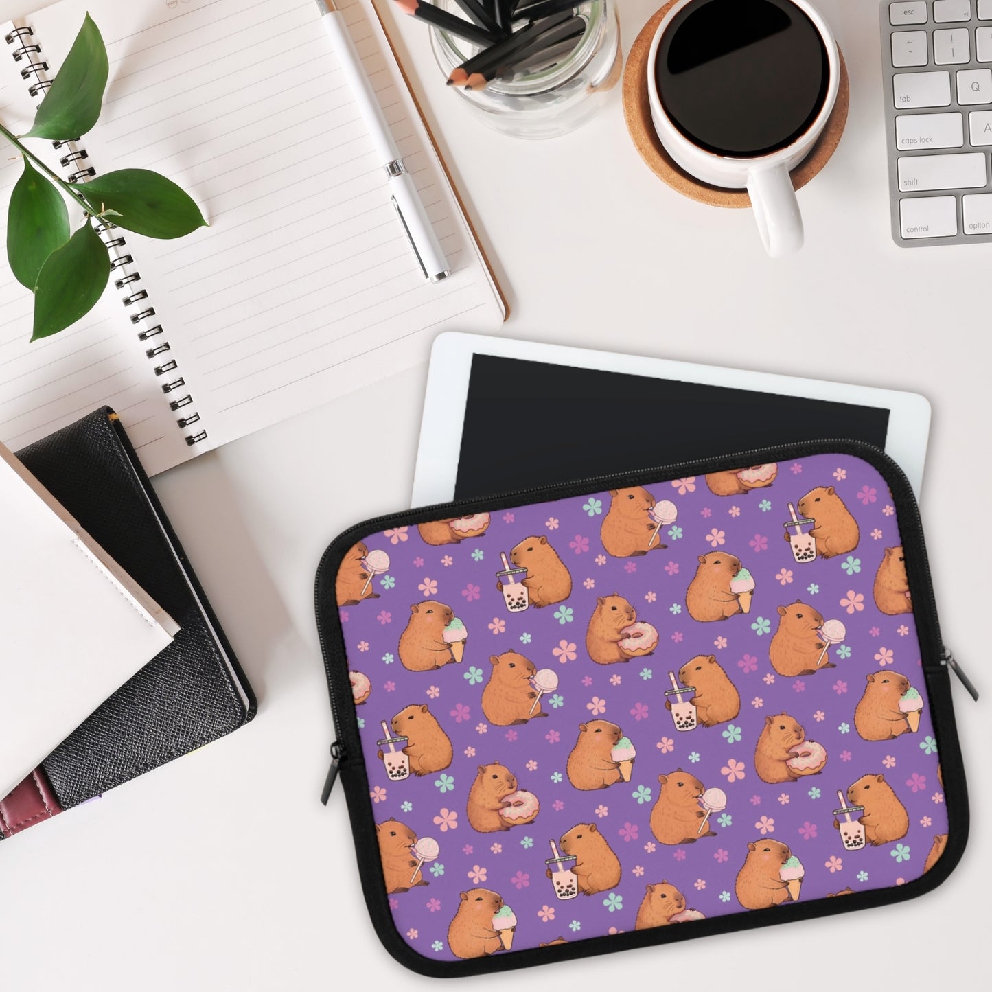 Cute Sweets Loving Capybara Purple Laptop Sleeve
