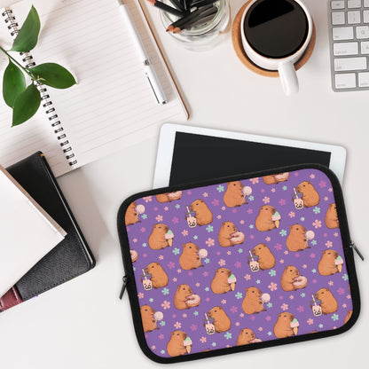 Cute Sweets Loving Capybara Purple Laptop Sleeve