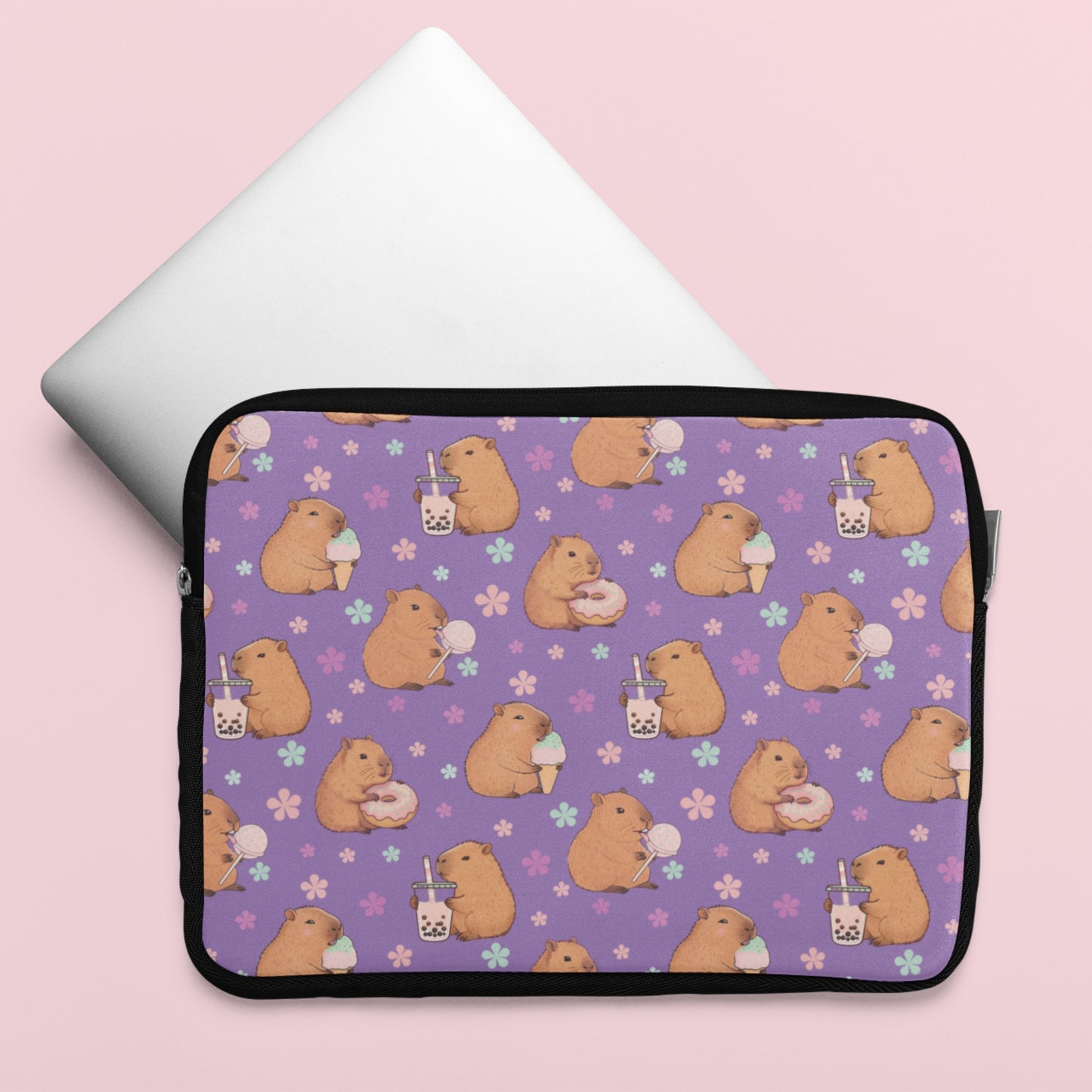 Cute Sweets Loving Capybara Purple Laptop Sleeve
