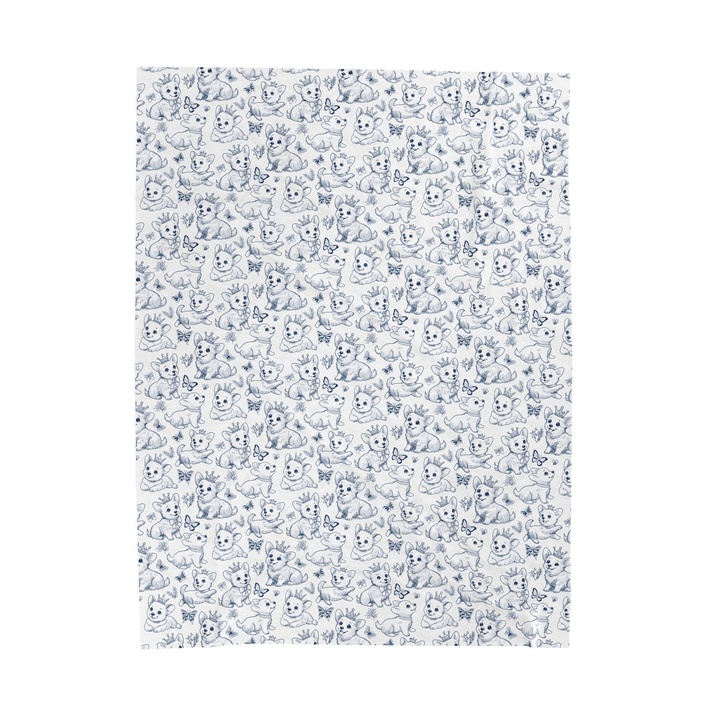 Cute Toile de Jouy playful Corgis Cozy Velveteen Plush Blanket