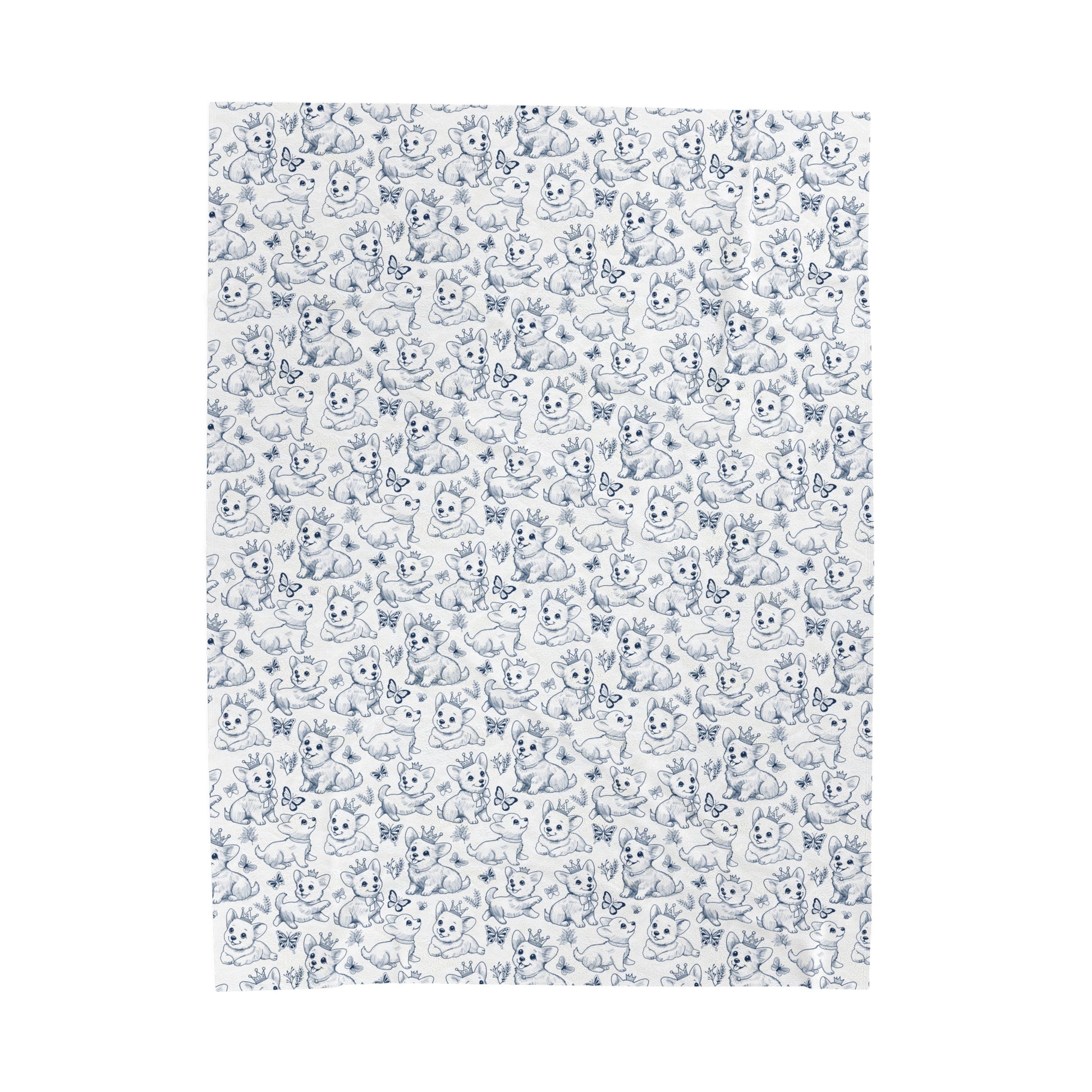Cute Toile de Jouy playful Corgis Cozy Velveteen Plush Blanket