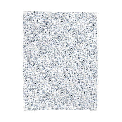 Cute Toile de Jouy playful Corgis Cozy Velveteen Plush Blanket