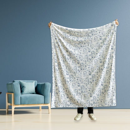 Cute Toile de Jouy playful Corgis Cozy Velveteen Plush Blanket