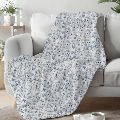 Cute Toile de Jouy playful Corgis Cozy Velveteen Plush Blanket