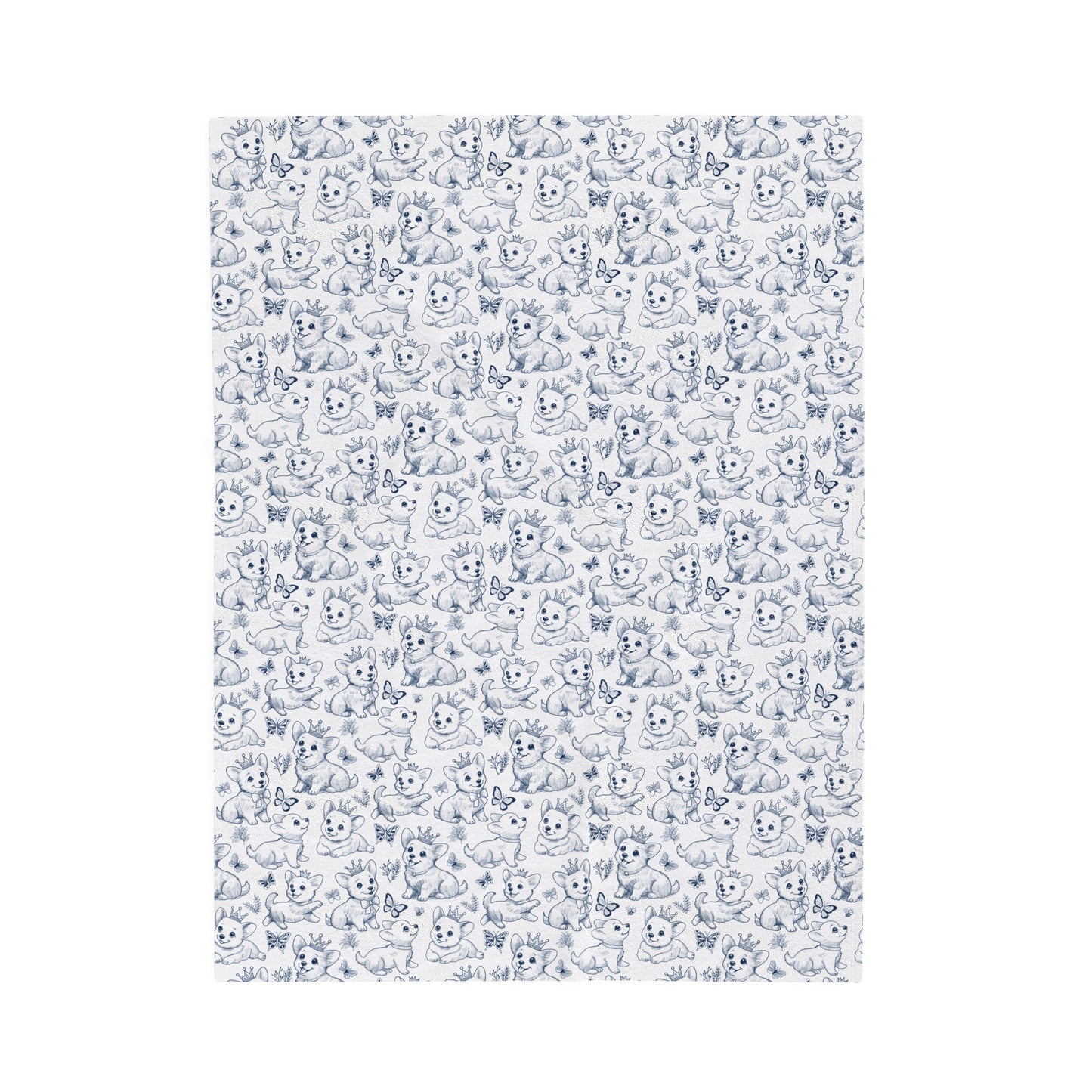 Cute Toile de Jouy playful Corgis Cozy Velveteen Plush Baby Blanket