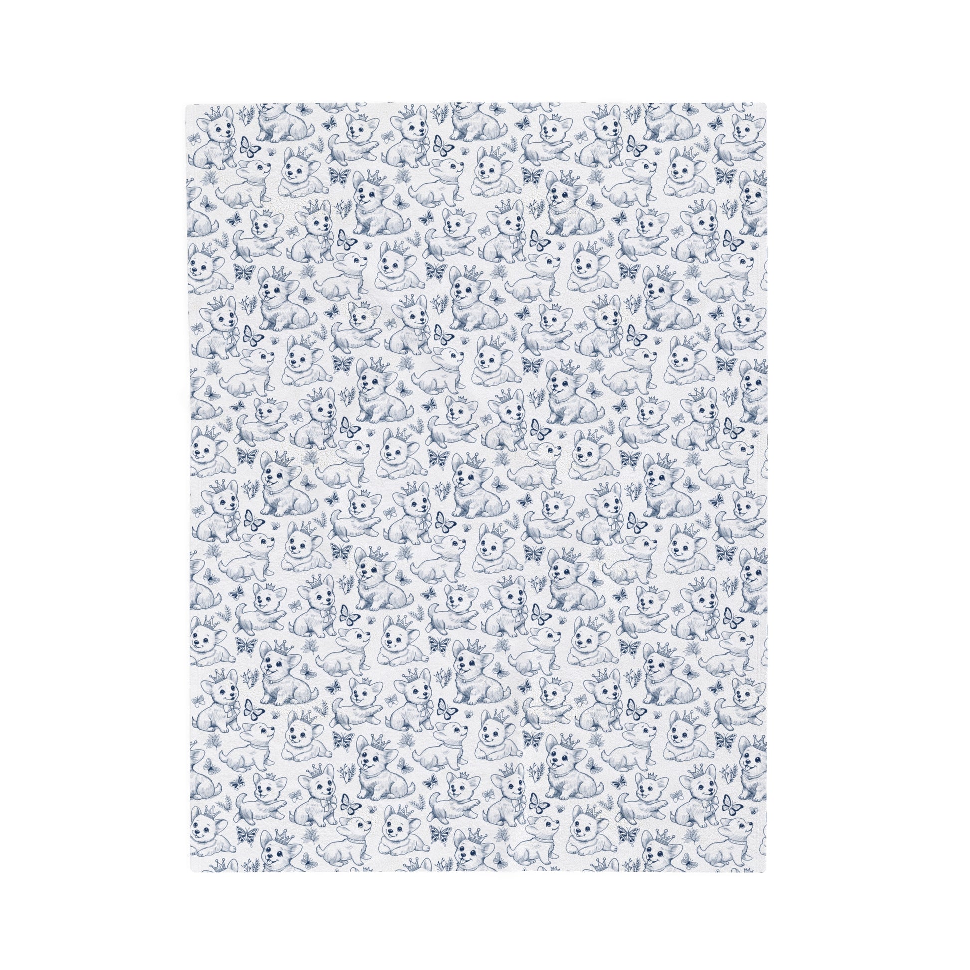 Cute Toile de Jouy playful Corgis Cozy Velveteen Plush Baby Blanket