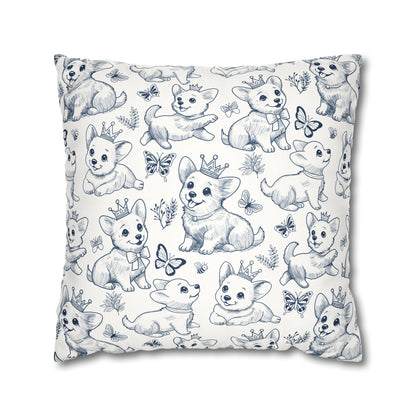 Cute Toile de Jouy playful Corgis Faux Suede Square Pillow 