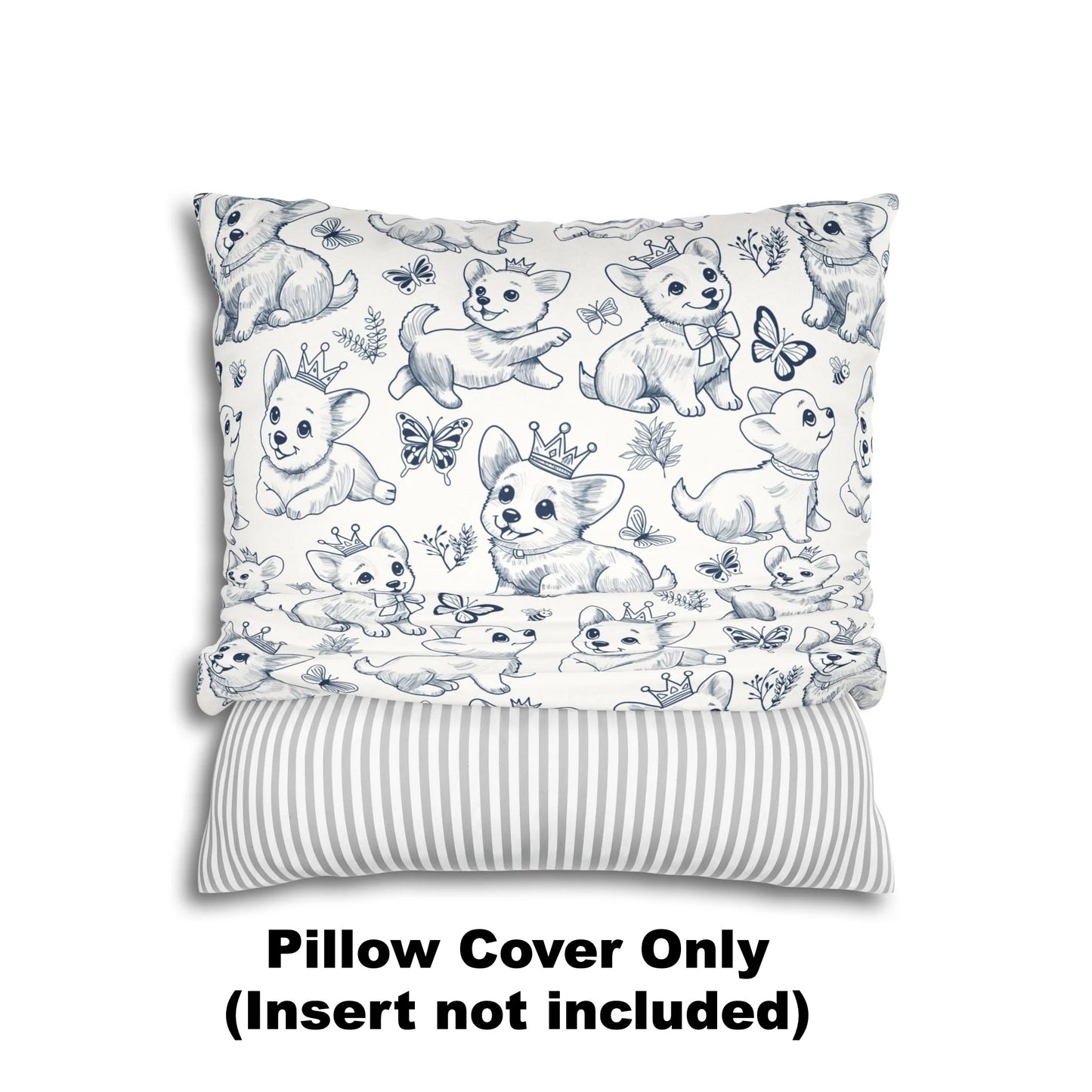 Cute Toile de Jouy playful Corgis Faux Suede Square Pillow Cover