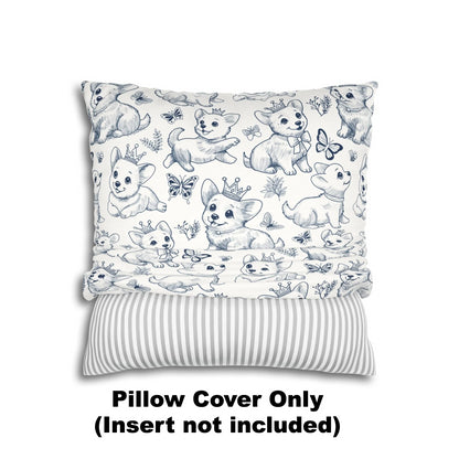 Cute Toile de Jouy playful Corgis Faux Suede Square Pillow Cover