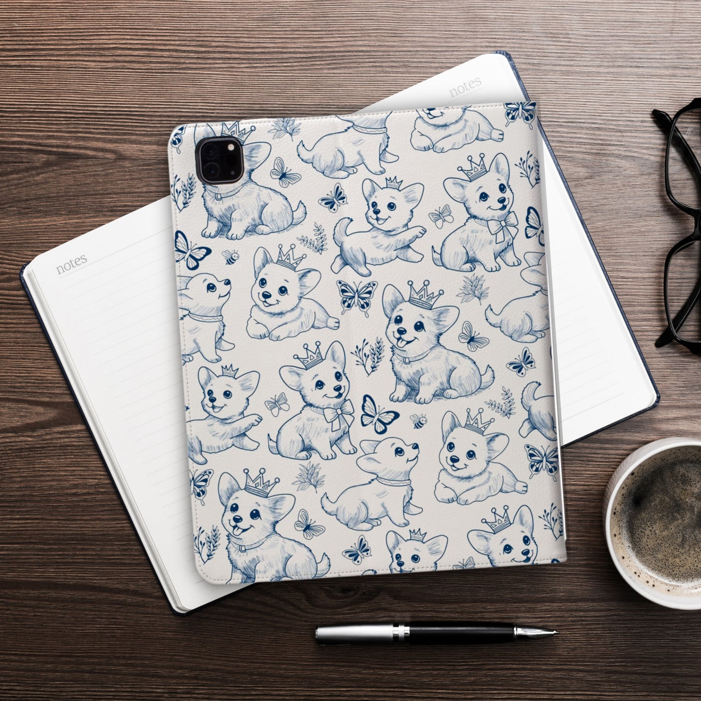 Cute Toile de Jouy playful Corgis IPad Pro 11" or 12.9" Tablet Folio Case