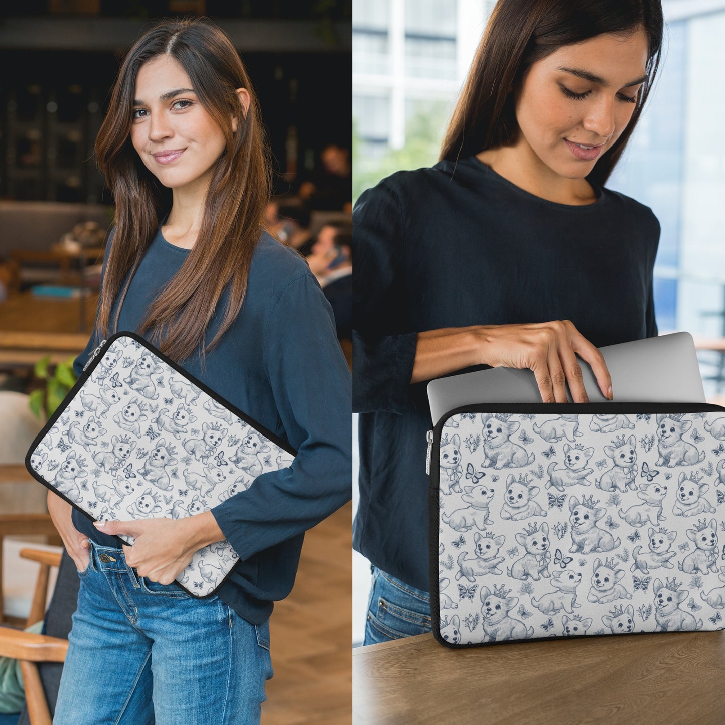 Cute Toile de Jouy playful Corgis Laptop or Tablet Sleeve