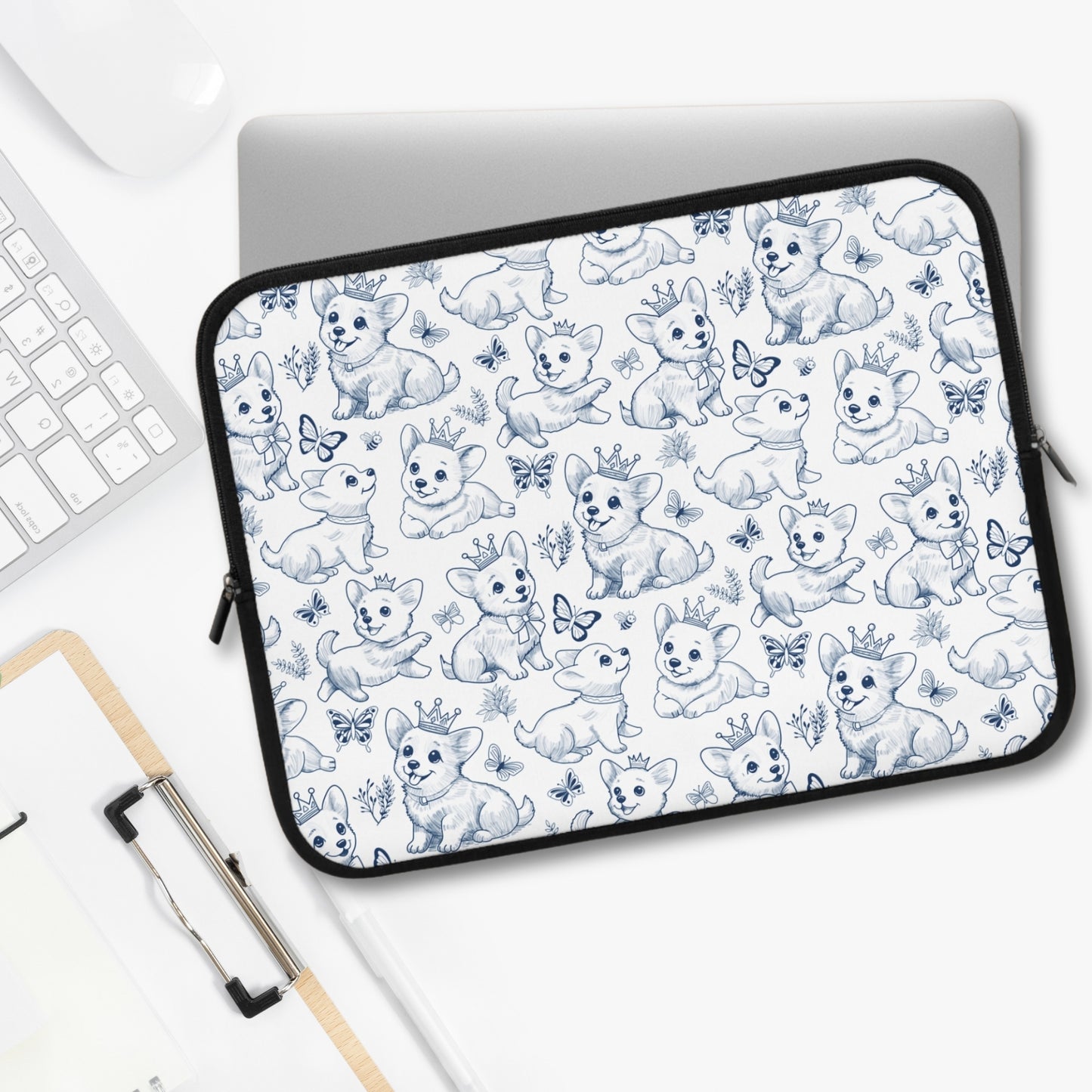 Cute Toile de Jouy playful Corgis Laptop or Tablet Sleeve