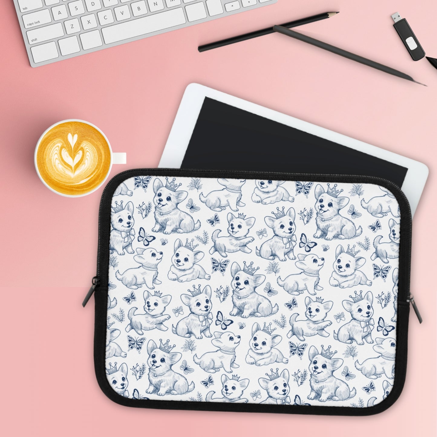 Cute Toile de Jouy playful Corgis Laptop or Tablet Sleeve