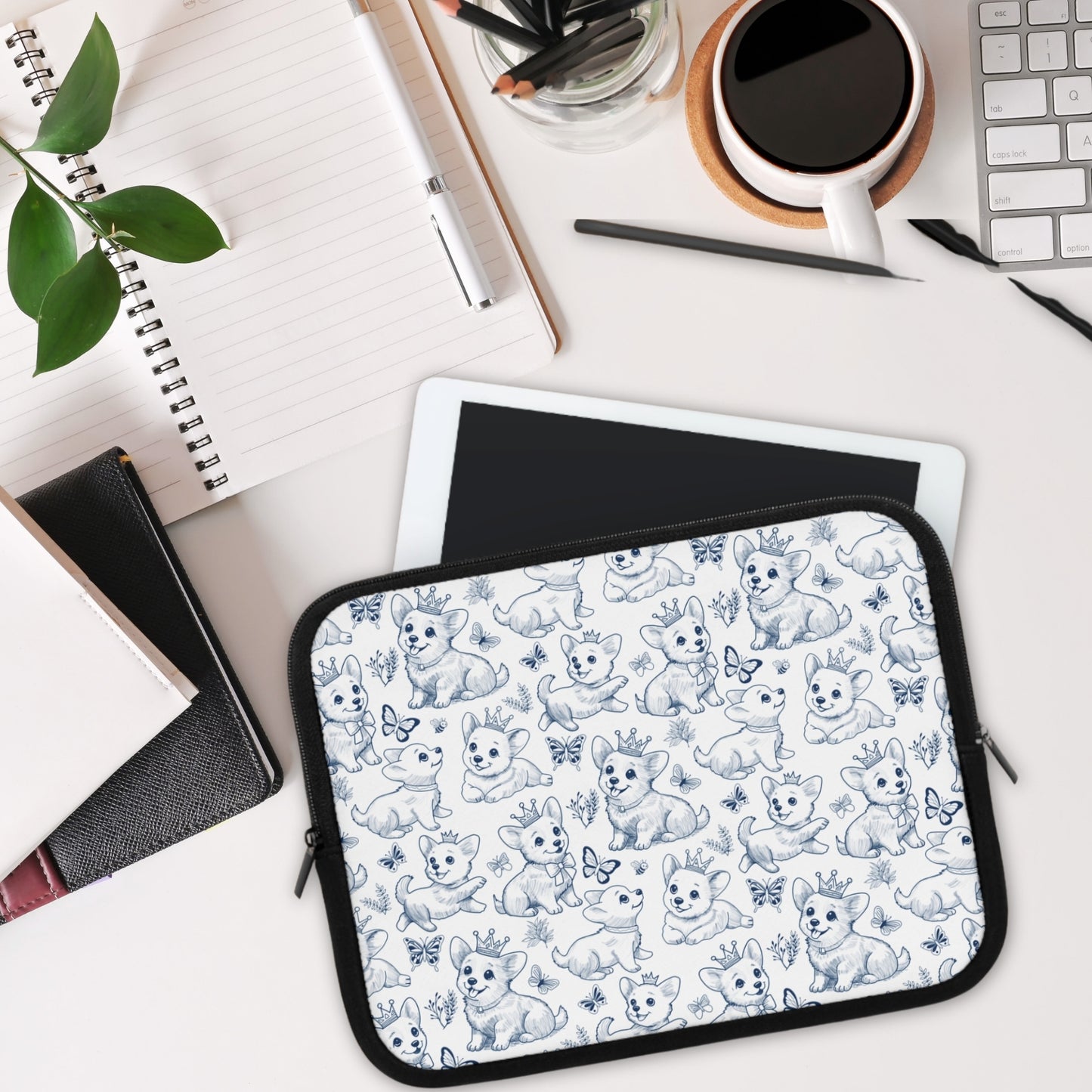 Cute Toile de Jouy playful Corgis Laptop or Tablet Sleeve