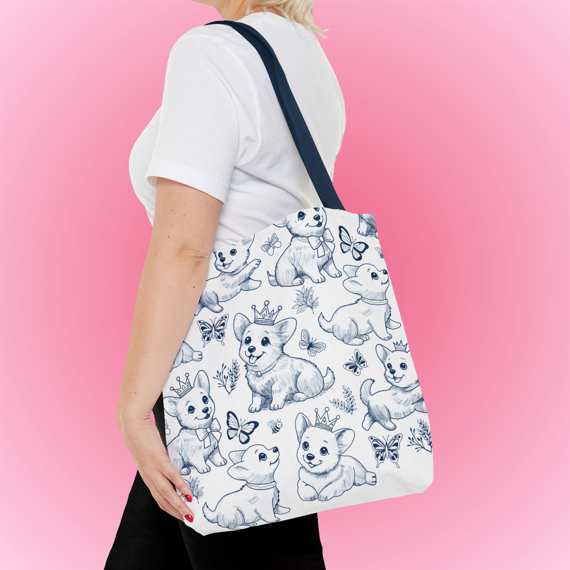 Cute Toile de Jouy playful Corgis Tote Bag